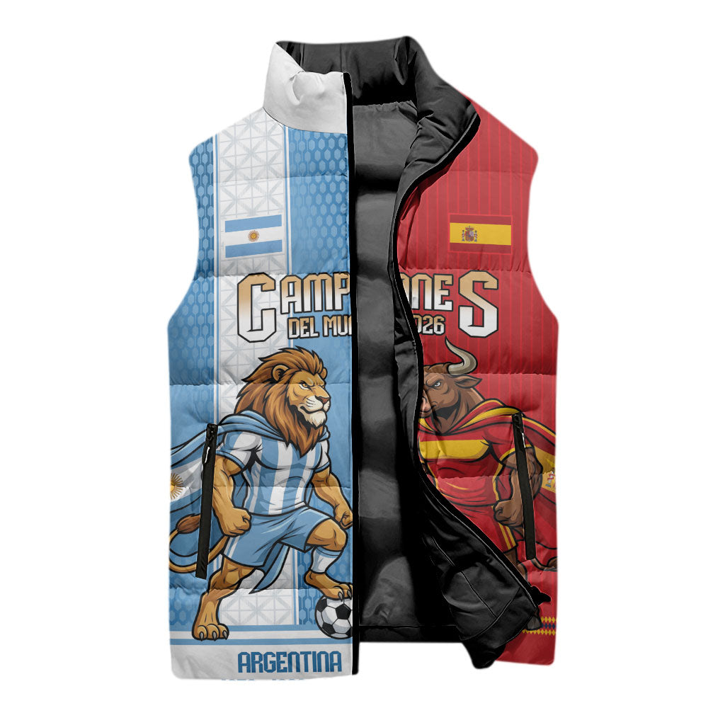 Argentina Spain World Final Football Personalized Sleeveless Puffer Jacket Un Idioma Dos Naciones Un Campeon