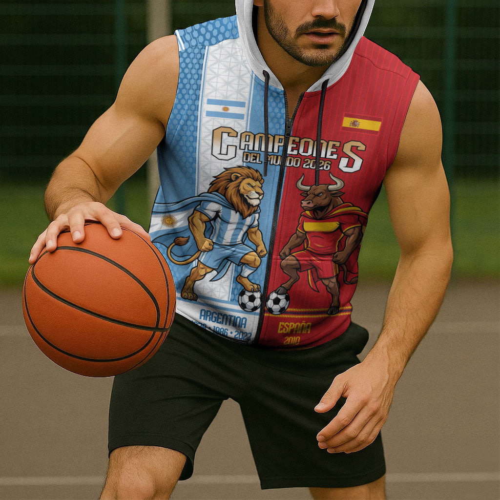 Argentina Spain World Final Football Personalized Sleeveless Zip Hoodie Un Idioma Dos Naciones Un Campeon