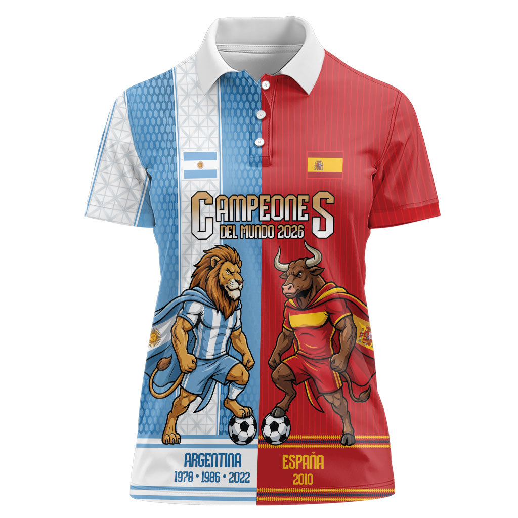 Argentina Spain World Final Football Personalized Women Polo Shirt Un Idioma Dos Naciones Un Campeon