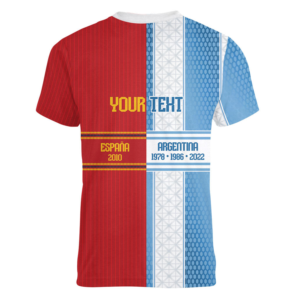 Argentina Spain World Final Football Personalized Women V-Neck T-Shirt Un Idioma Dos Naciones Un Campeon