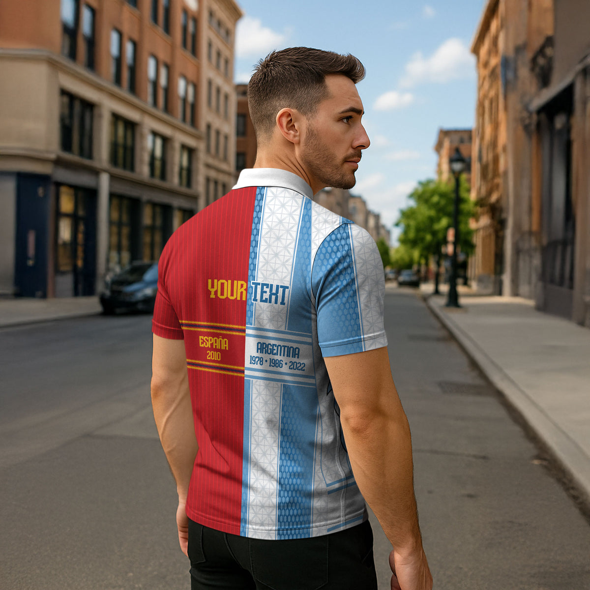 Argentina Spain World Final Football Personalized Zipper Polo Shirt Un Idioma Dos Naciones Un Campeon