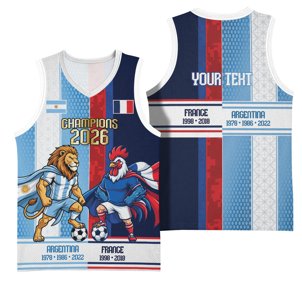 Argentina France World Final Football Personalized Basketball Jersey Two Nations Five Stars One Trophy