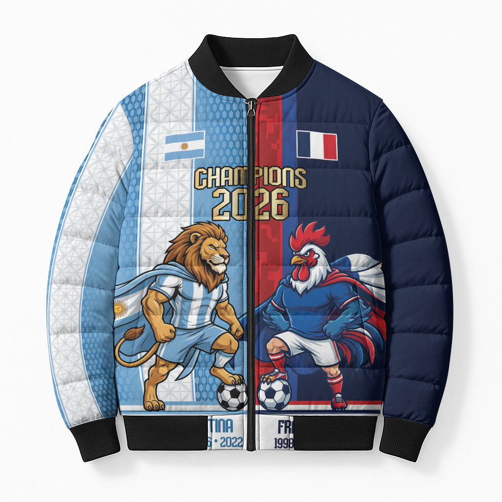 Argentina France World Final Football Personalized Bomber Puffer Jacket Two Nations Five Stars One Trophy