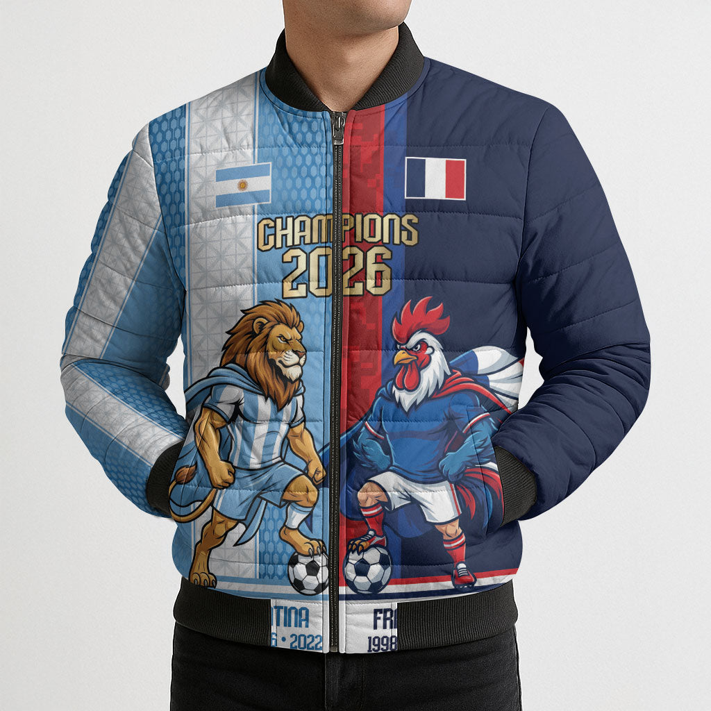 Argentina France World Final Football Personalized Bomber Puffer Jacket Two Nations Five Stars One Trophy