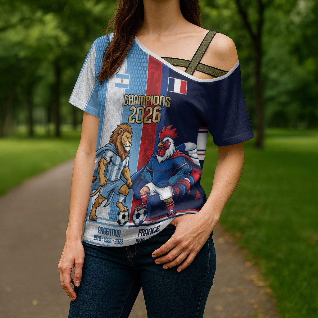 Argentina France World Final Football Personalized Cross Shoulder Shirt Two Nations Five Stars One Trophy