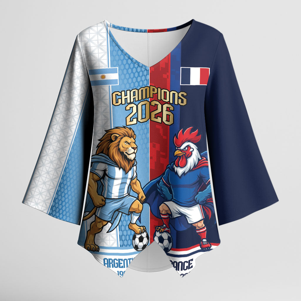 Argentina France World Final Football Personalized Kimono Sleeve Blouse Two Nations Five Stars One Trophy