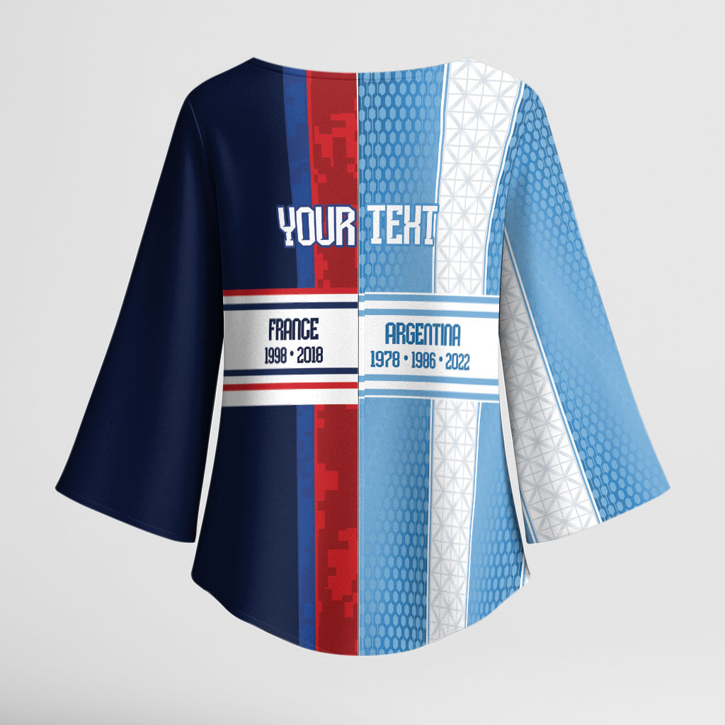 Argentina France World Final Football Personalized Kimono Sleeve Blouse Two Nations Five Stars One Trophy