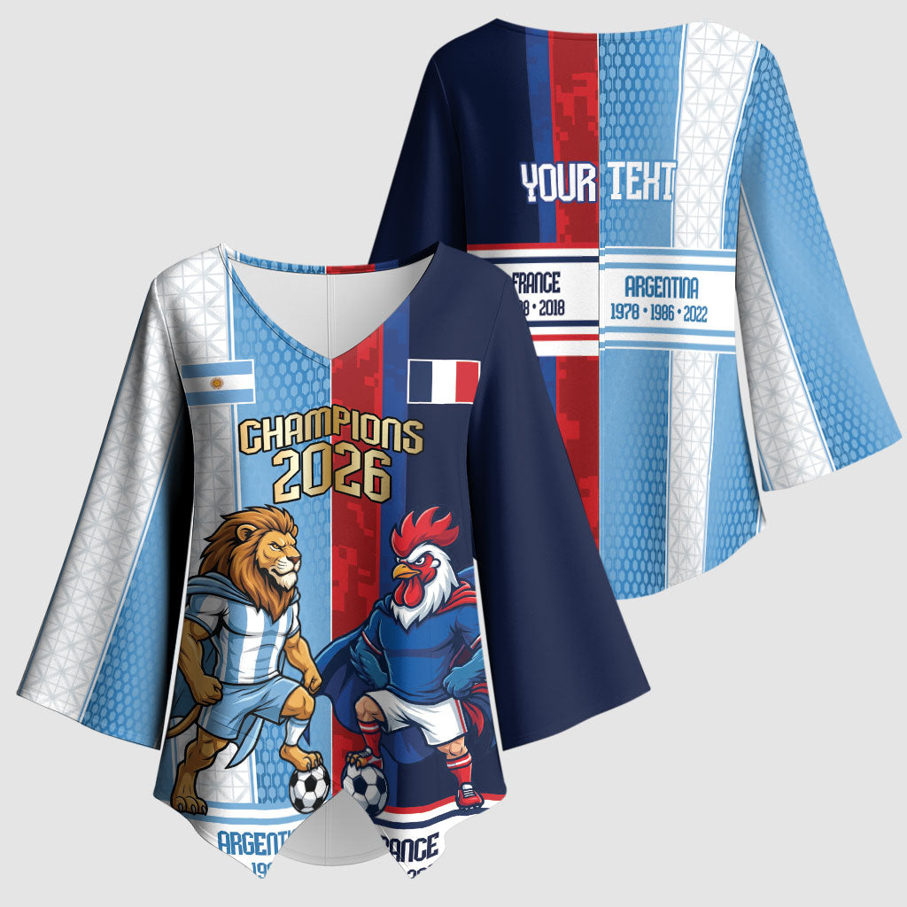 Argentina France World Final Football Personalized Kimono Sleeve Blouse Two Nations Five Stars One Trophy