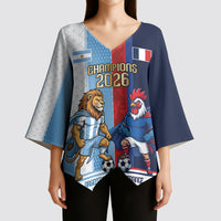 Argentina France World Final Football Personalized Kimono Sleeve Blouse Two Nations Five Stars One Trophy