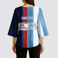 Argentina France World Final Football Personalized Kimono Sleeve Blouse Two Nations Five Stars One Trophy