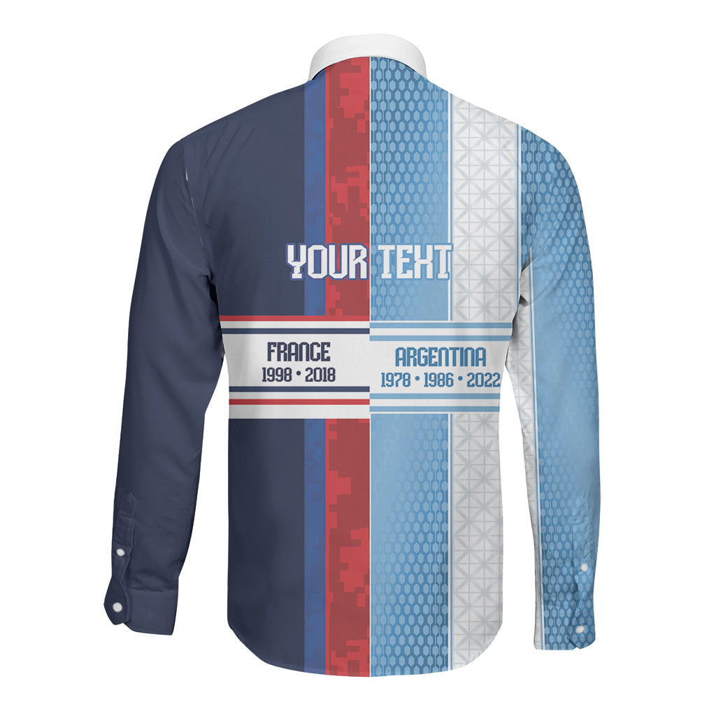Argentina France World Final Football Personalized Long Sleeve Button Shirt Two Nations Five Stars One Trophy