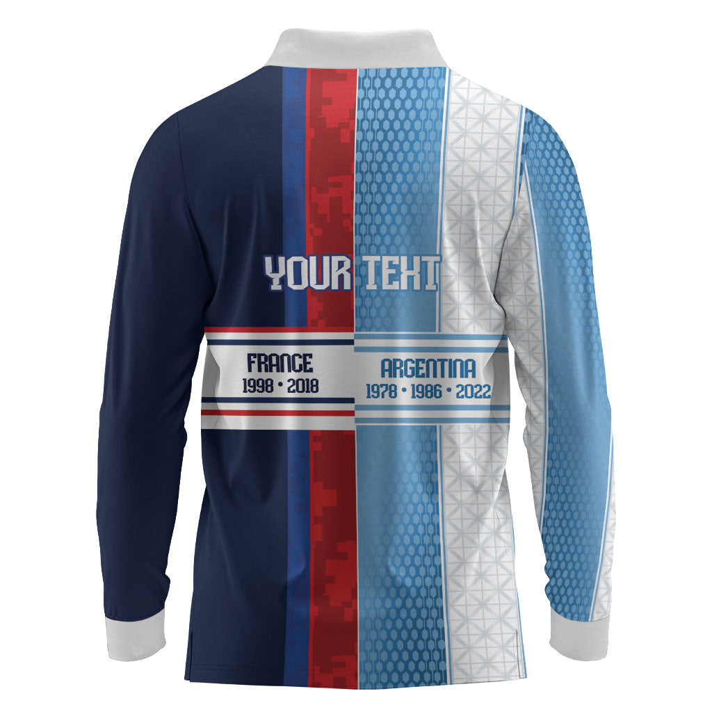 Argentina France World Final Football Personalized Long Sleeve Polo Shirt Two Nations Five Stars One Trophy