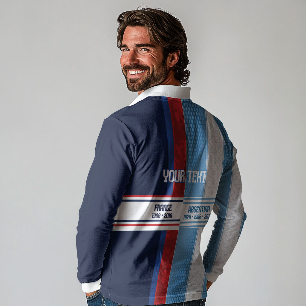 Argentina France World Final Football Personalized Long Sleeve Polo Shirt Two Nations Five Stars One Trophy
