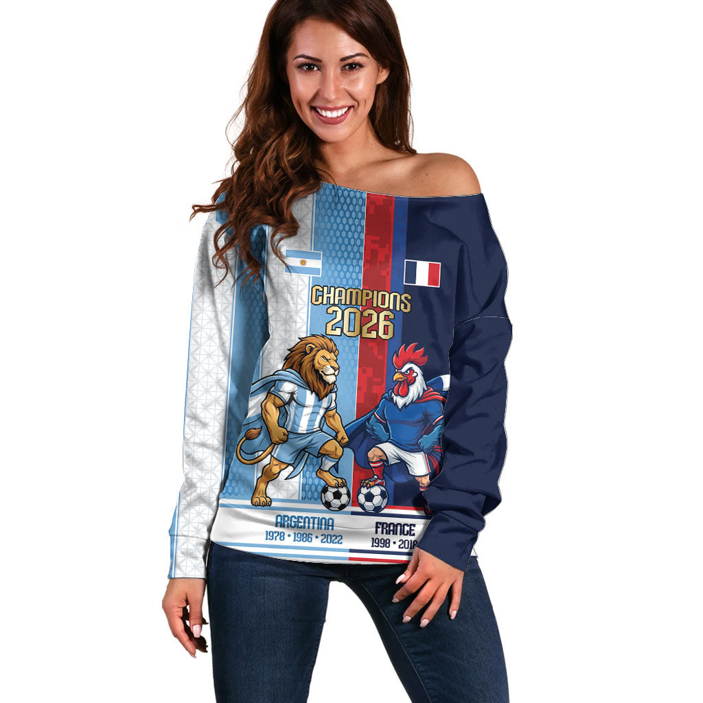 Argentina France World Final Football Personalized Off Shoulder Sweater Two Nations Five Stars One Trophy