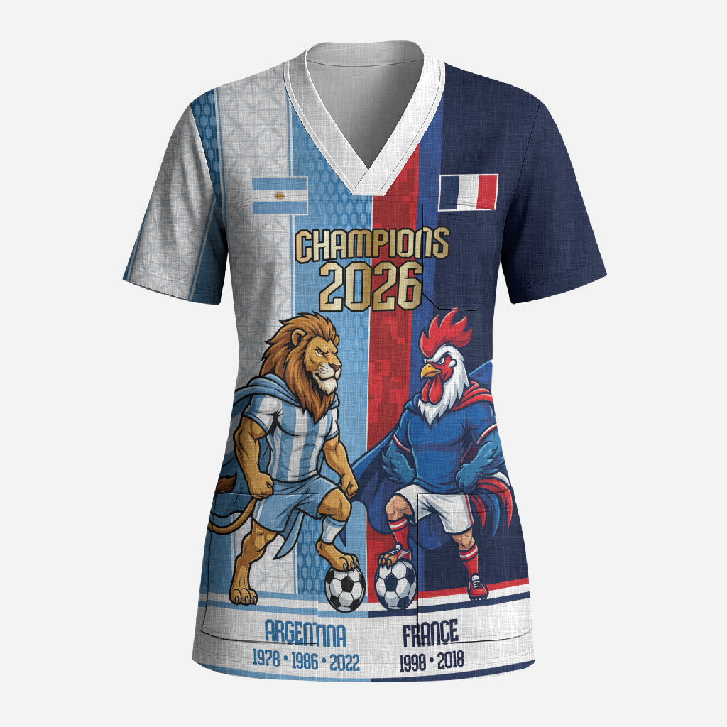 Argentina France World Final Football Personalized Scrub Top Two Nations Five Stars One Trophy