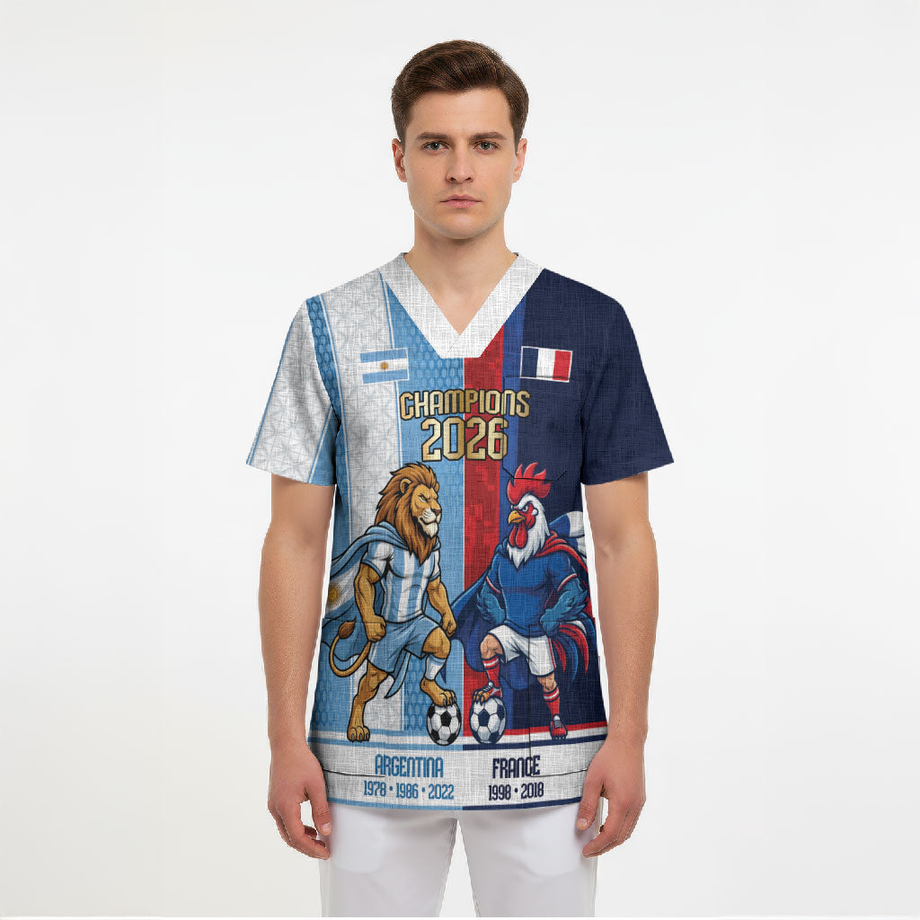 Argentina France World Final Football Personalized Scrub Top Two Nations Five Stars One Trophy