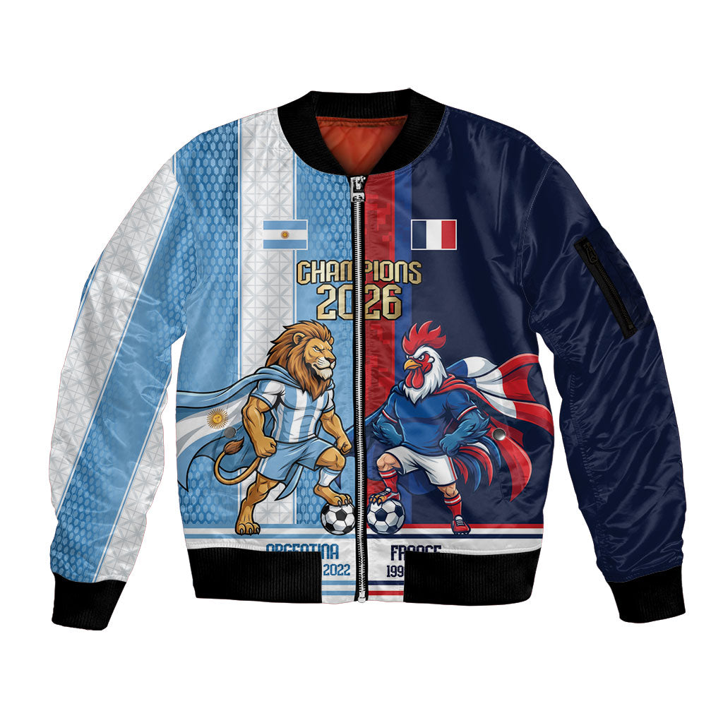 Argentina France World Final Football Personalized Sleeve Zip Bomber Jacket Two Nations Five Stars One Trophy