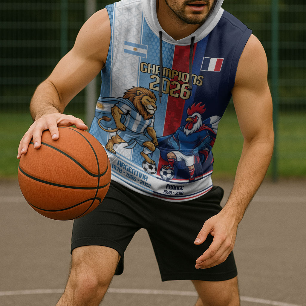 Argentina France World Final Football Personalized Sleeveless Hoodie Two Nations Five Stars One Trophy