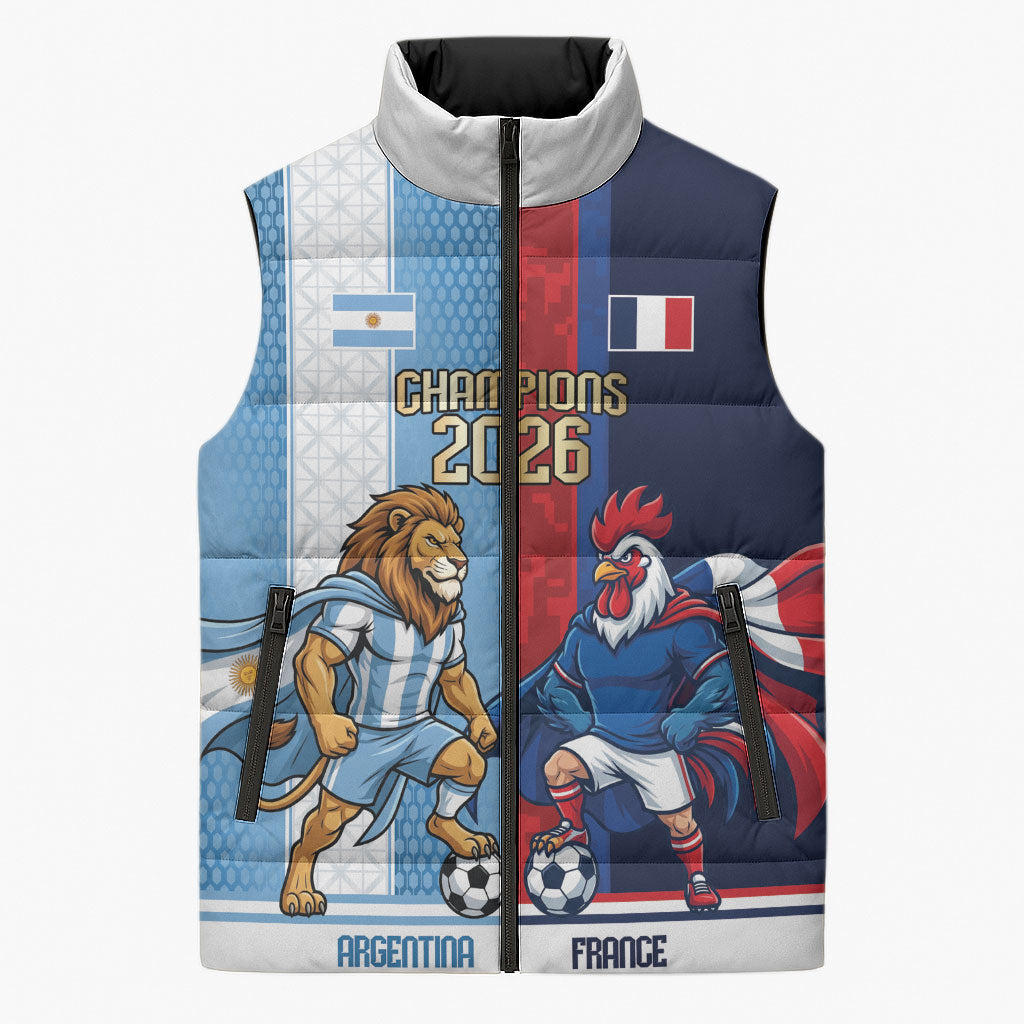 Argentina France World Final Football Personalized Sleeveless Puffer Jacket Two Nations Five Stars One Trophy