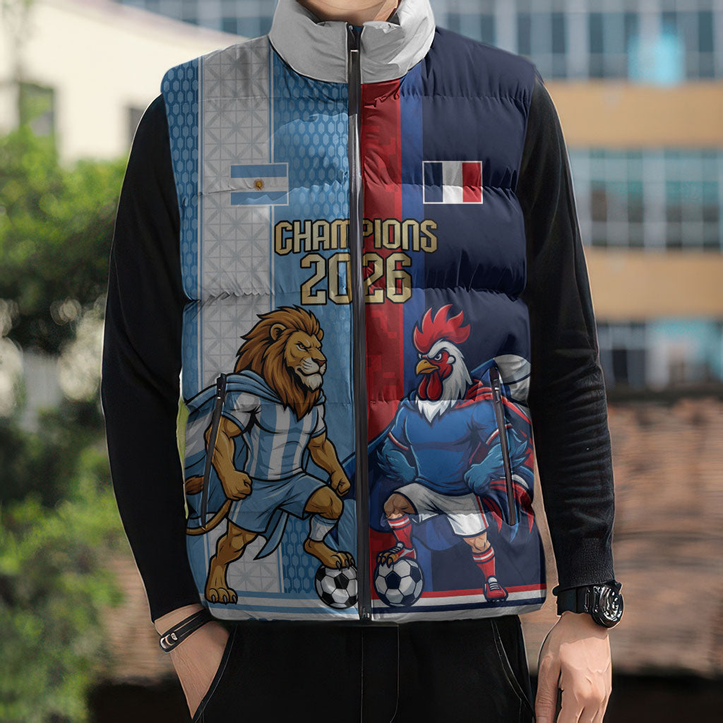 Argentina France World Final Football Personalized Sleeveless Puffer Jacket Two Nations Five Stars One Trophy