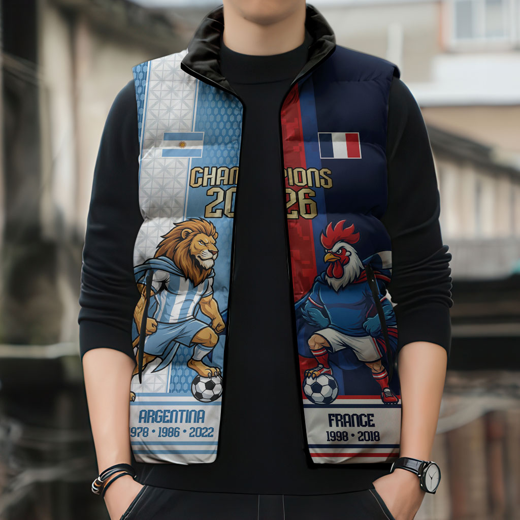 Argentina France World Final Football Personalized Sleeveless Puffer Jacket Two Nations Five Stars One Trophy