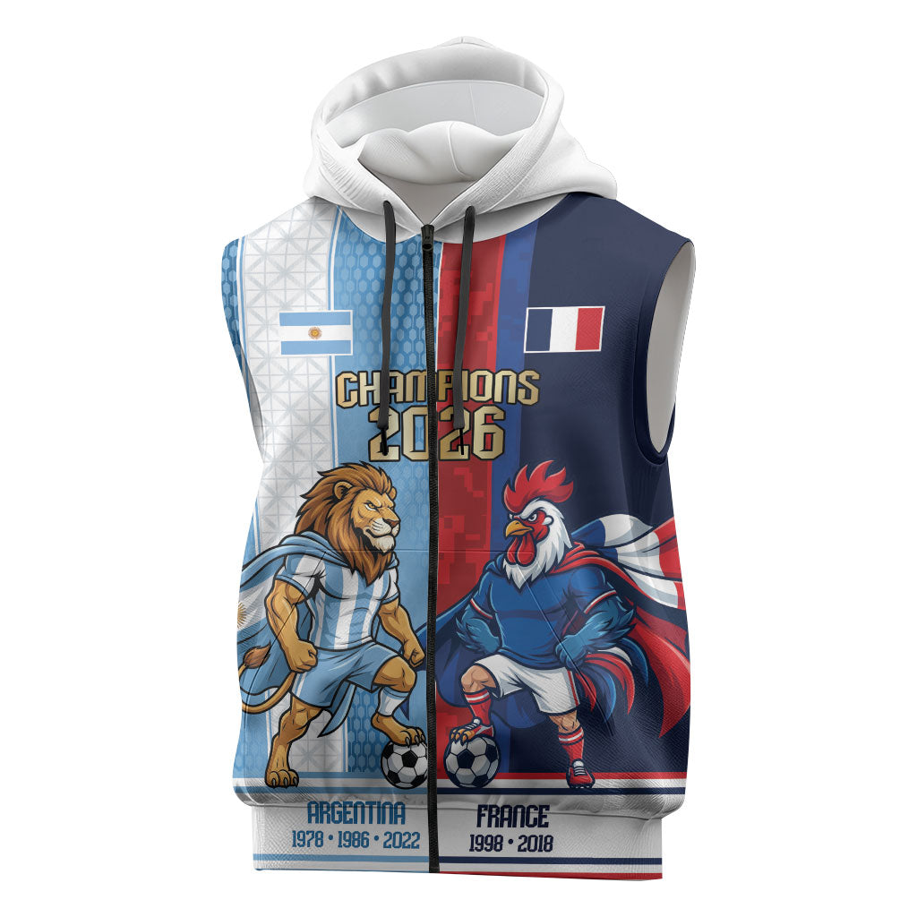 Argentina France World Final Football Personalized Sleeveless Zip Hoodie Two Nations Five Stars One Trophy