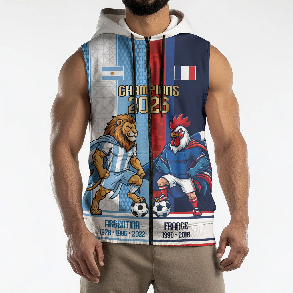 Argentina France World Final Football Personalized Sleeveless Zip Hoodie Two Nations Five Stars One Trophy