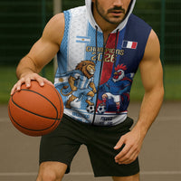 Argentina France World Final Football Personalized Sleeveless Zip Hoodie Two Nations Five Stars One Trophy
