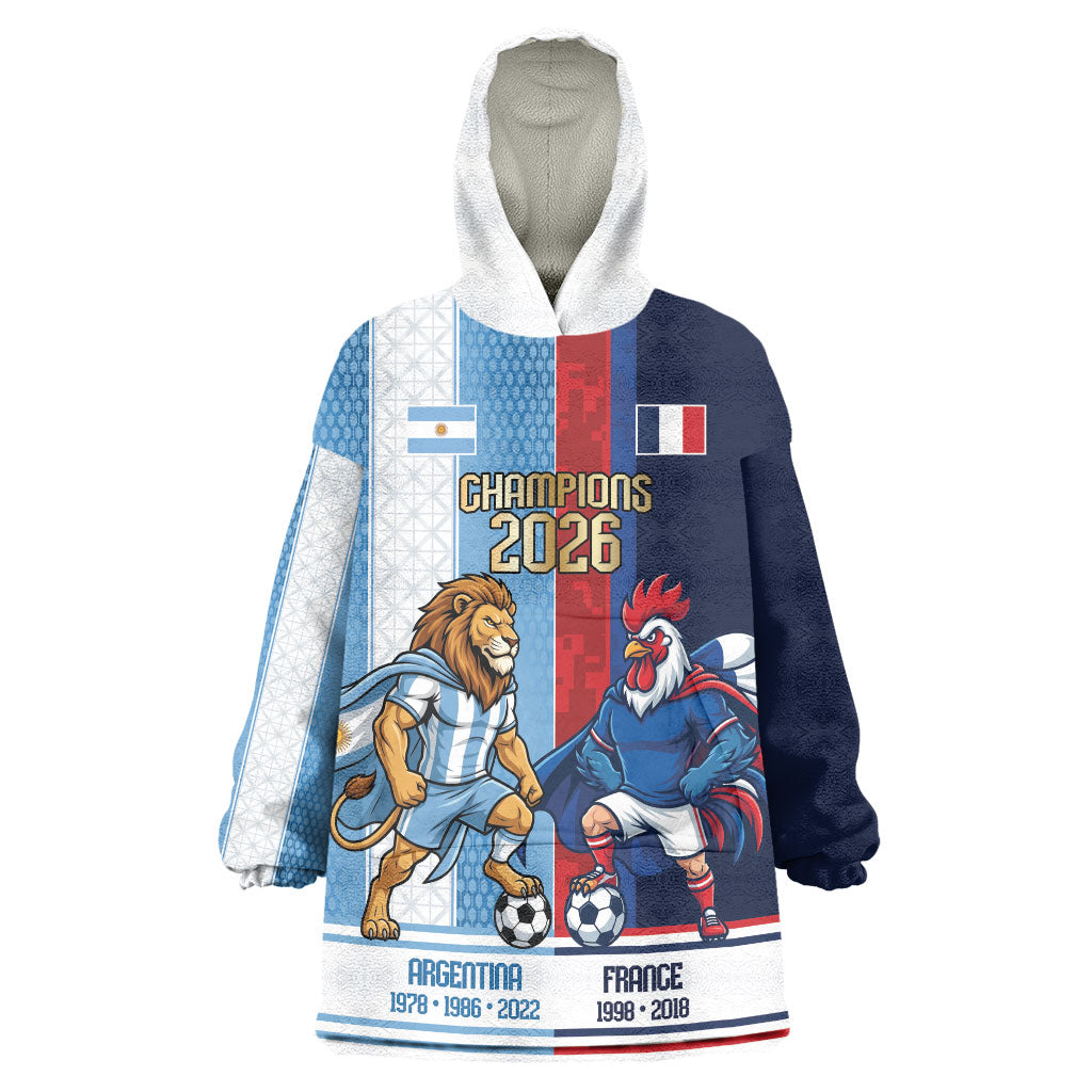 Argentina France World Final Football Personalized Wearable Blanket Hoodie Two Nations Five Stars One Trophy