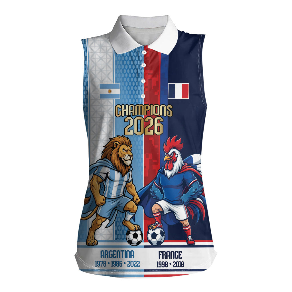 Argentina France World Final Football Personalized Women Sleeveless Polo Shirt Two Nations Five Stars One Trophy