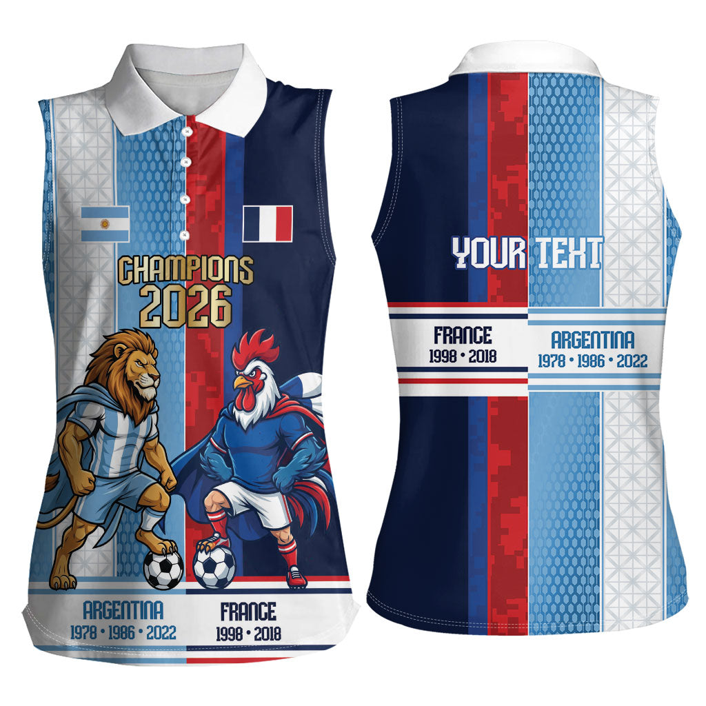 Argentina France World Final Football Personalized Women Sleeveless Polo Shirt Two Nations Five Stars One Trophy