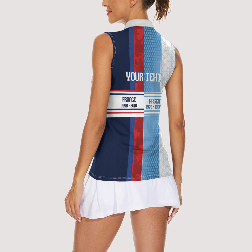 Argentina France World Final Football Personalized Women Sleeveless Polo Shirt Two Nations Five Stars One Trophy
