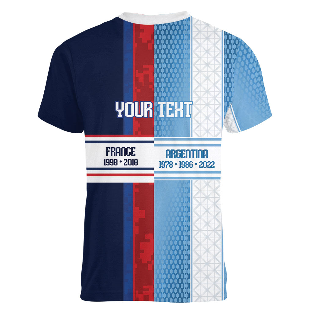 Argentina France World Final Football Personalized Women V-Neck T-Shirt Two Nations Five Stars One Trophy