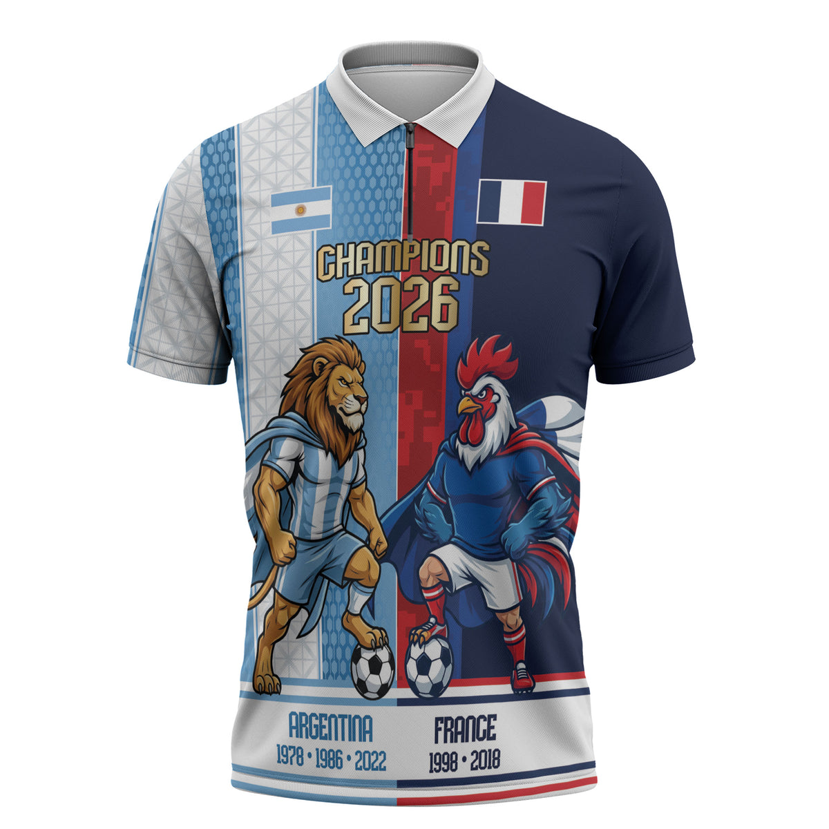 Argentina France World Final Football Personalized Zipper Polo Shirt Two Nations Five Stars One Trophy