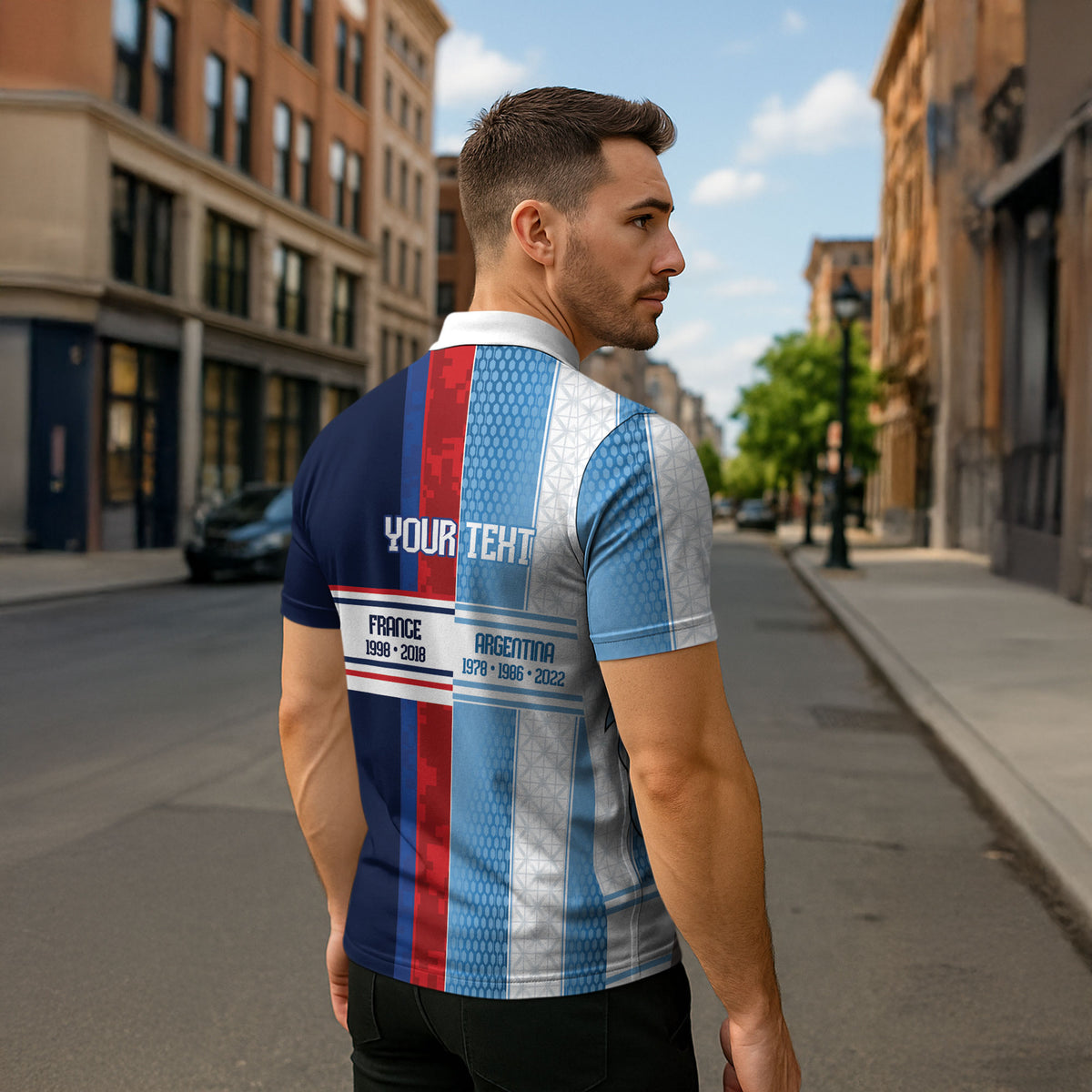 Argentina France World Final Football Personalized Zipper Polo Shirt Two Nations Five Stars One Trophy