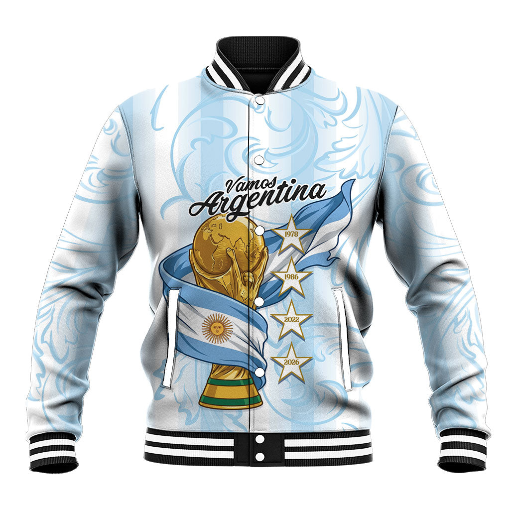 Argentina Campeones del Mundo 2026 Personalized Baseball Jacket Albiceleste Trophy Splash Art Soccer Champion