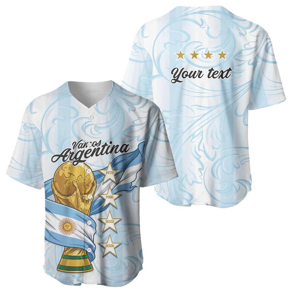 Argentina Campeones del Mundo 2026 Personalized Baseball Jersey Albiceleste Trophy Splash Art Soccer Champion