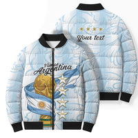 Argentina Campeones del Mundo 2026 Personalized Bomber Puffer Jacket Albiceleste Trophy Splash Art Soccer Champion