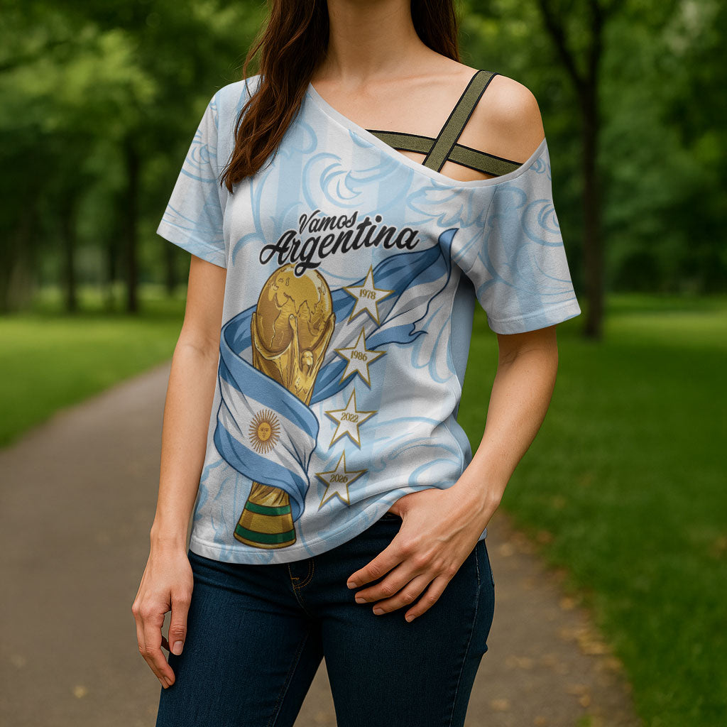 Argentina Campeones del Mundo 2026 Personalized Cross Shoulder Shirt Albiceleste Trophy Splash Art Soccer Champion