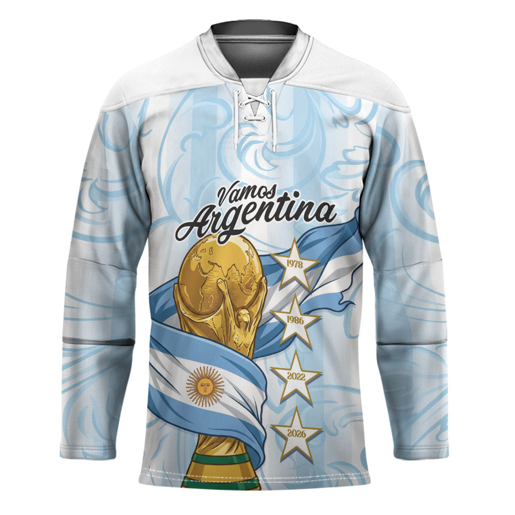 Argentina Campeones del Mundo 2026 Personalized Hockey Jersey Albiceleste Trophy Splash Art Soccer Champion