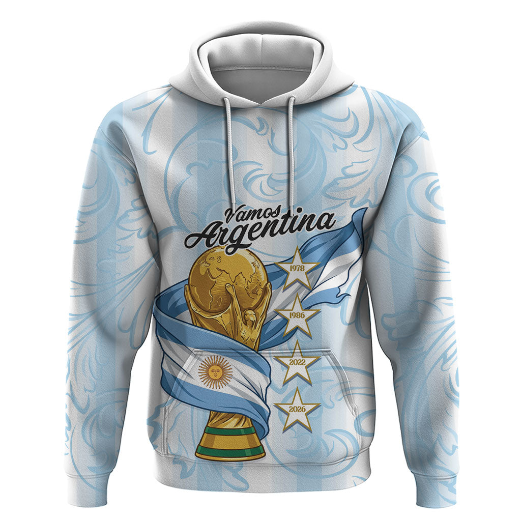 Argentina Campeones del Mundo 2026 Personalized Hoodie Albiceleste Trophy Splash Art Soccer Champion