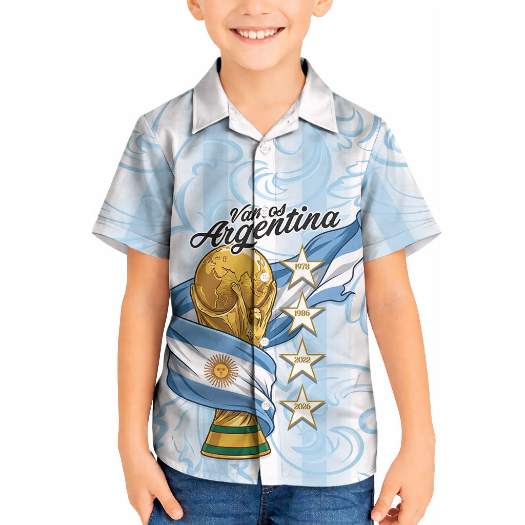 Argentina Campeones del Mundo 2026 Personalized Kid Hawaiian Shirt Albiceleste Trophy Splash Art Soccer Champion