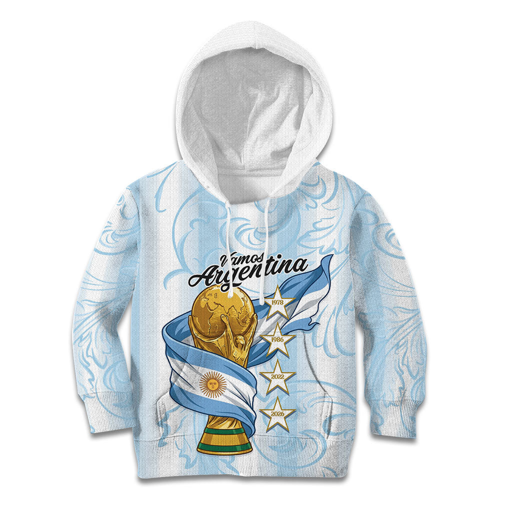 Argentina Campeones del Mundo 2026 Personalized Kid Hoodie Albiceleste Trophy Splash Art Soccer Champion