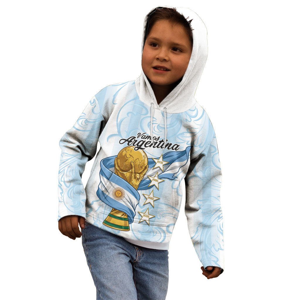 Argentina Campeones del Mundo 2026 Personalized Kid Hoodie Albiceleste Trophy Splash Art Soccer Champion