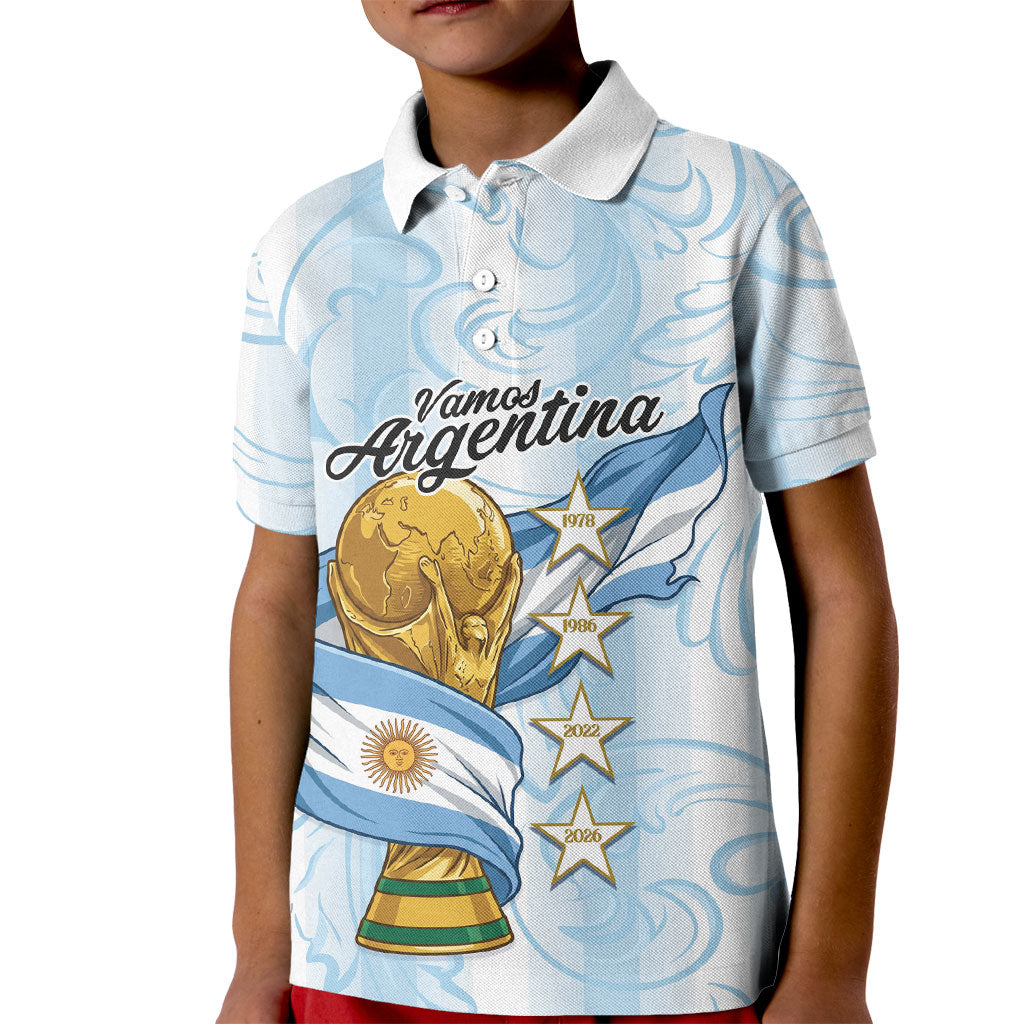 Argentina Campeones del Mundo 2026 Personalized Kid Polo Shirt Albiceleste Trophy Splash Art Soccer Champion