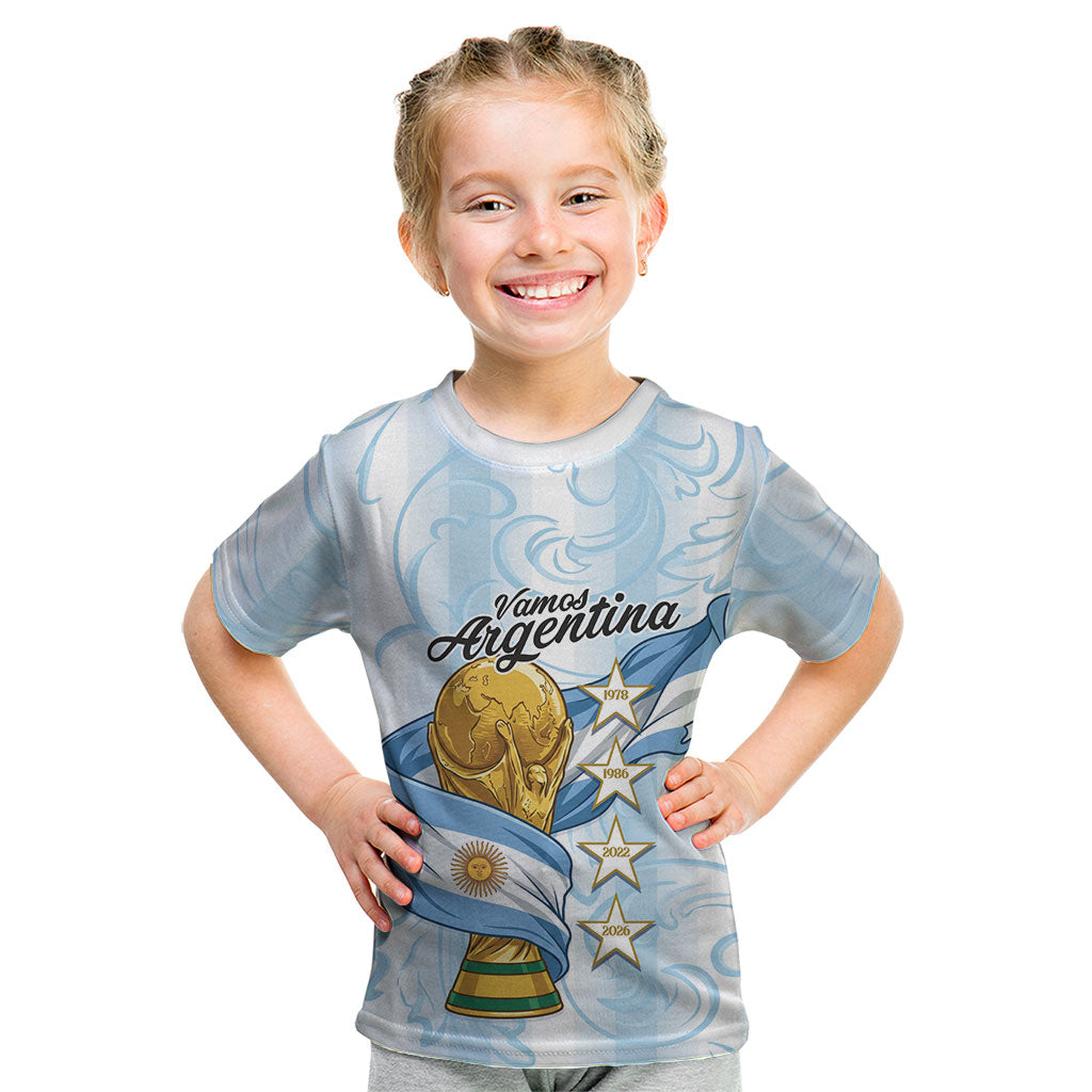 Argentina Campeones del Mundo 2026 Personalized Kid T Shirt Albiceleste Trophy Splash Art Soccer Champion