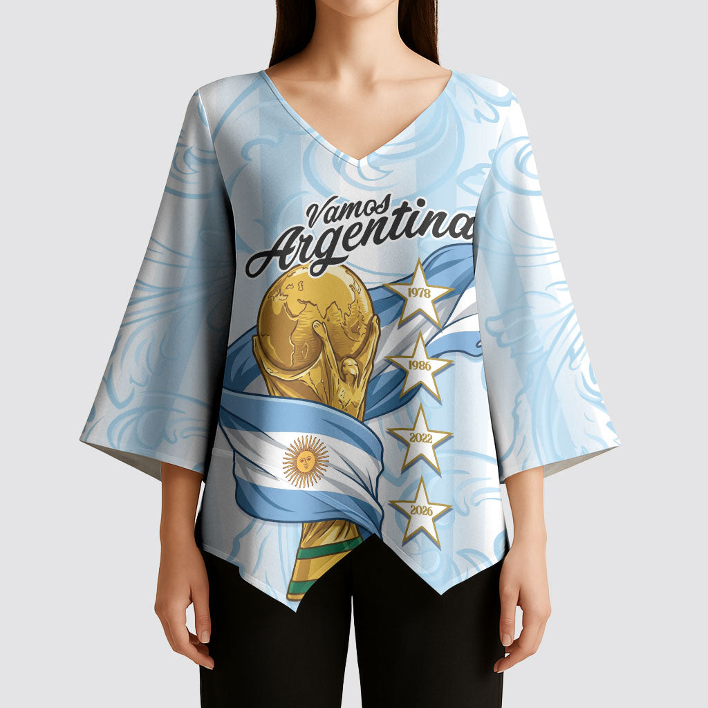 Argentina Campeones del Mundo 2026 Personalized Kimono Sleeve Blouse Albiceleste Trophy Splash Art Soccer Champion