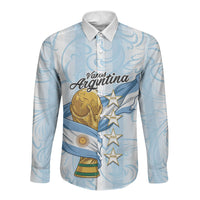 Argentina Campeones del Mundo 2026 Personalized Long Sleeve Button Shirt Albiceleste Trophy Splash Art Soccer Champion