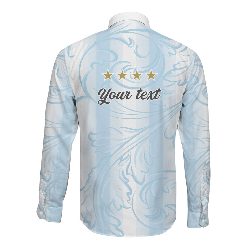 Argentina Campeones del Mundo 2026 Personalized Long Sleeve Button Shirt Albiceleste Trophy Splash Art Soccer Champion