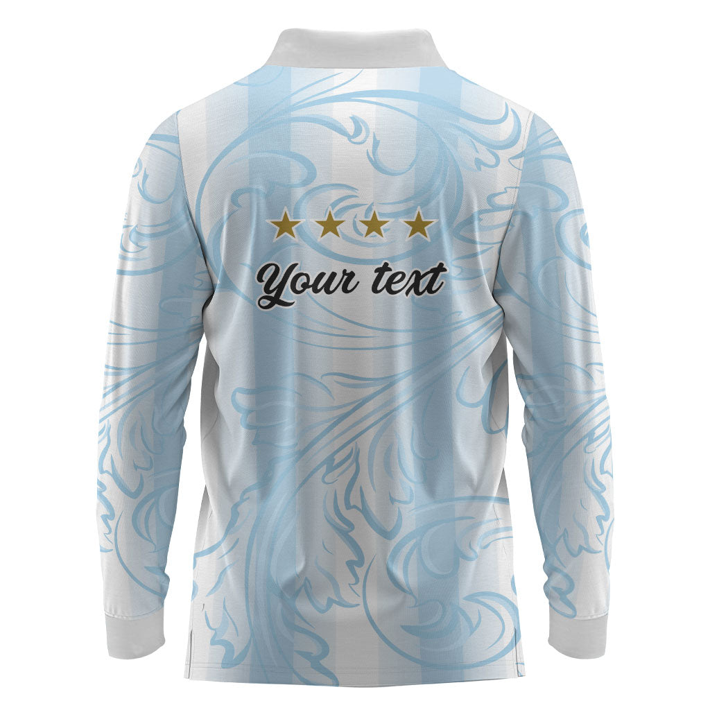 Argentina Campeones del Mundo 2026 Personalized Long Sleeve Polo Shirt Albiceleste Trophy Splash Art Soccer Champion